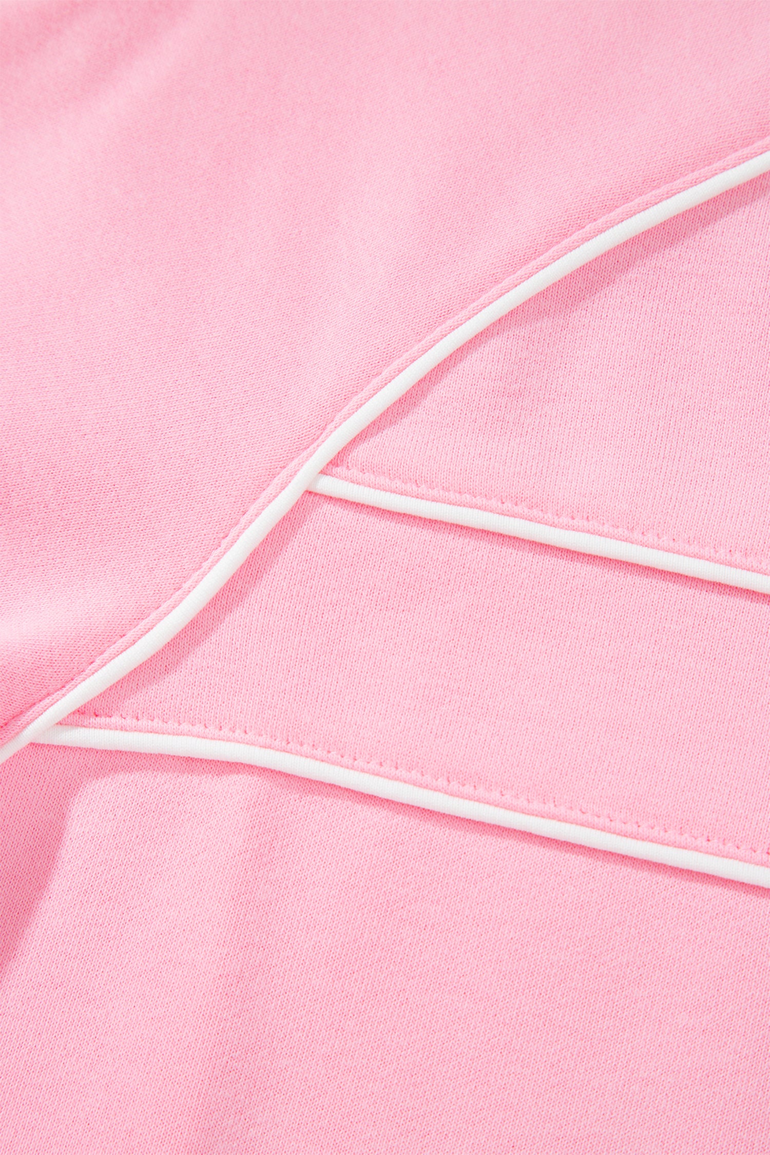 Pink Piping Trim Long Sporty Pullover Drawstring Elastic Waist Shorts Set