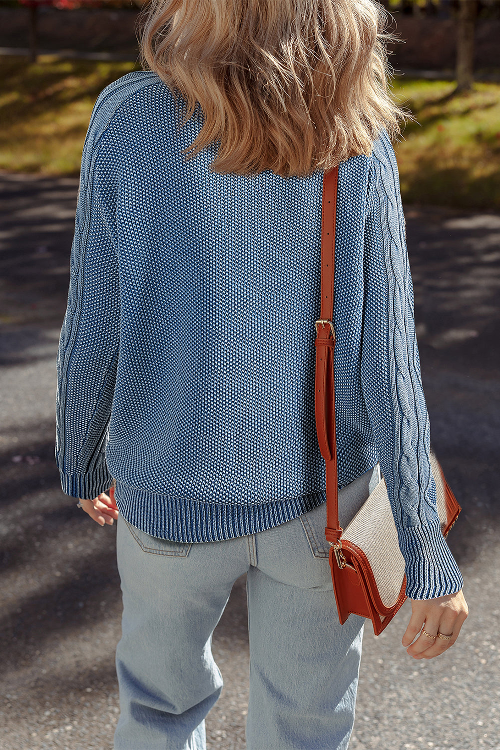Dark Brown Cable Knit Raglan Sleeve Casual Sweater