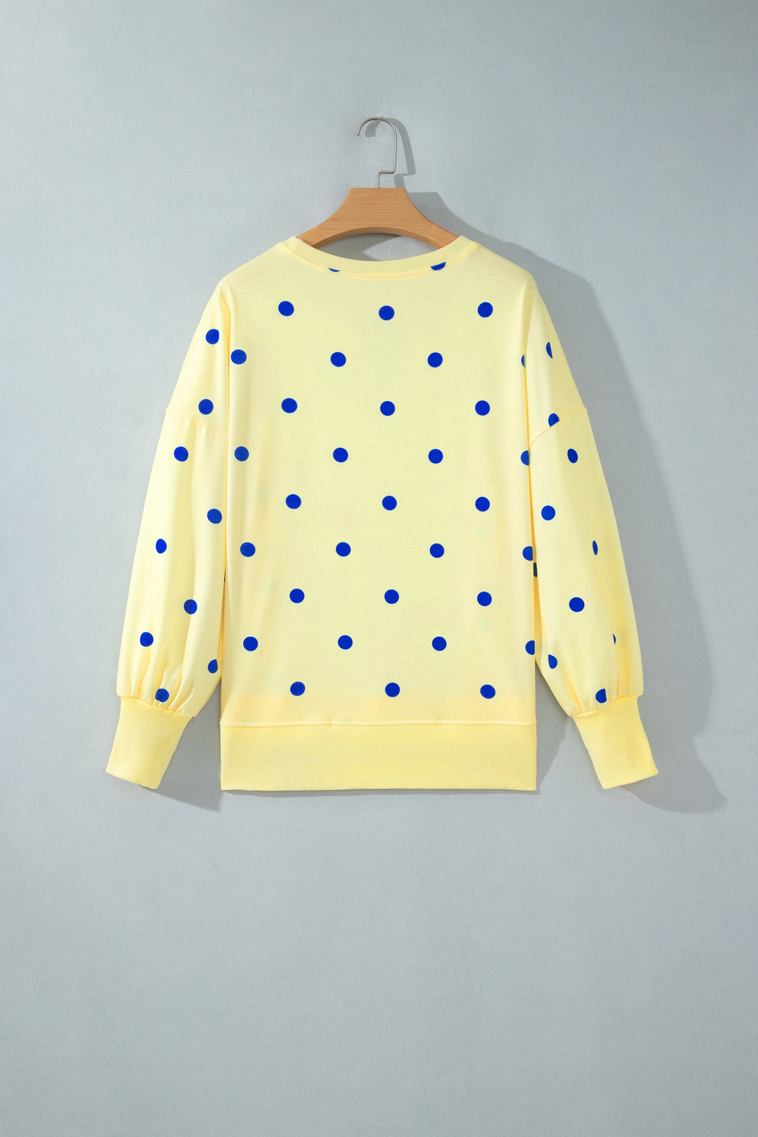Yellow Polka Dot Loose Long Sleeve Split Hem Pullover Top