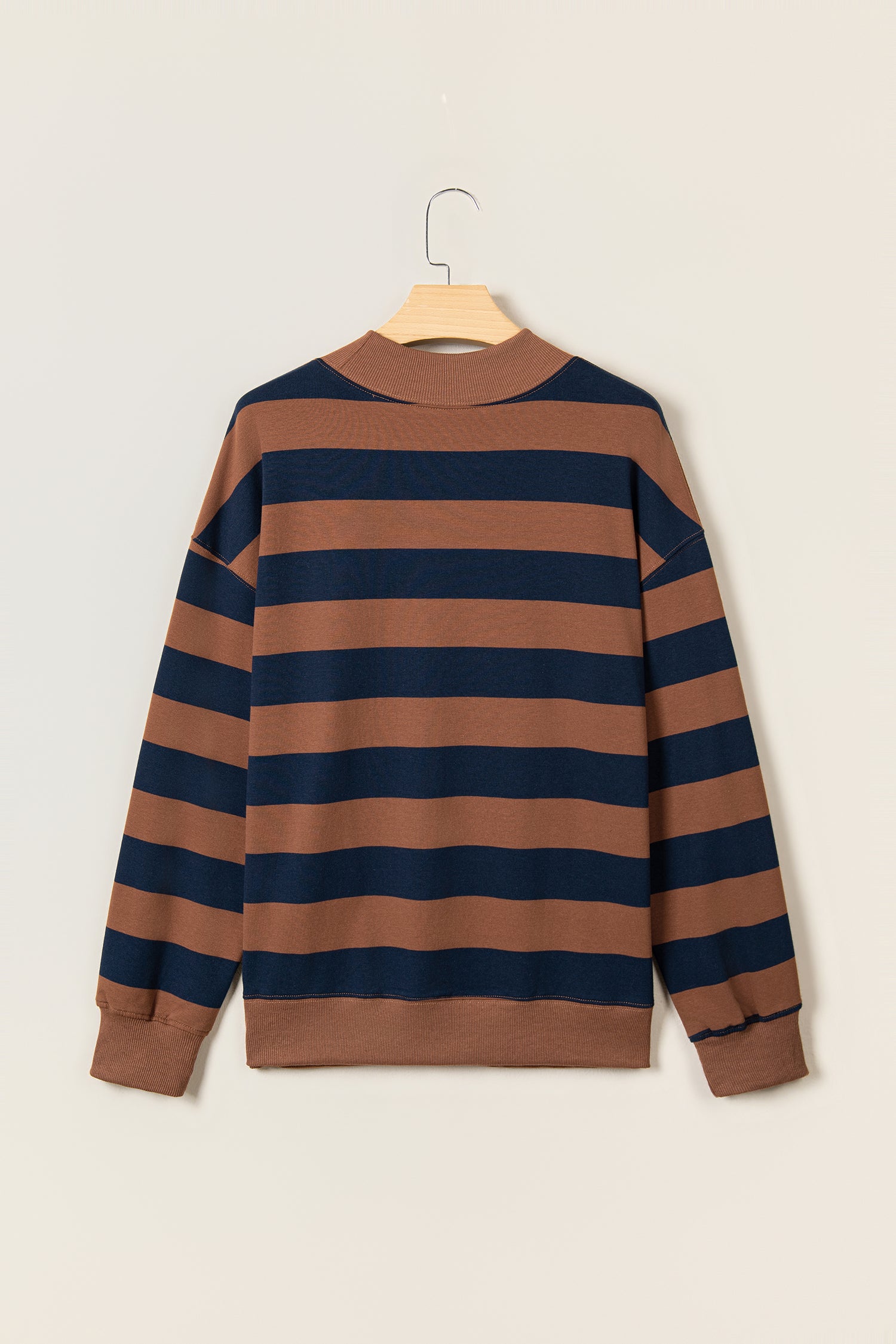 Orange Stripe Colorblock Mock Neck Relaxed Sweatshirt