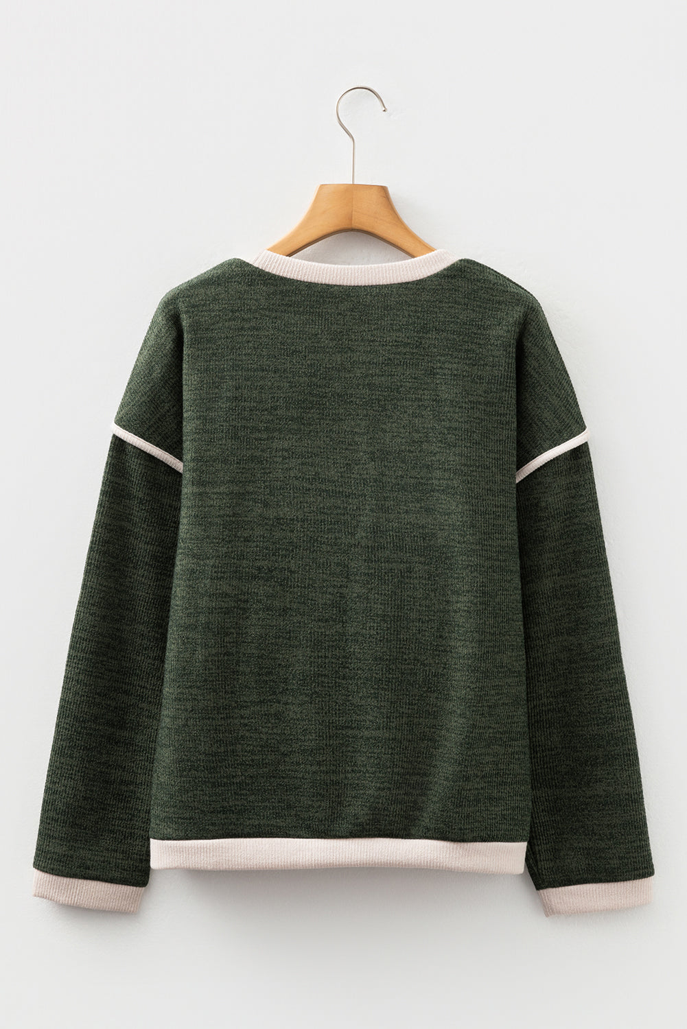 Four Leaf Clover Contrast Color Trim Knit Drop Shoulder Loose Top