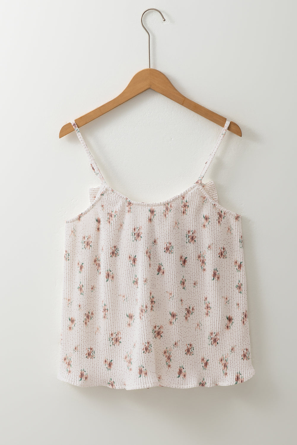 White Floral Pleated Big Bow Back Spaghetti Straps Tank Top