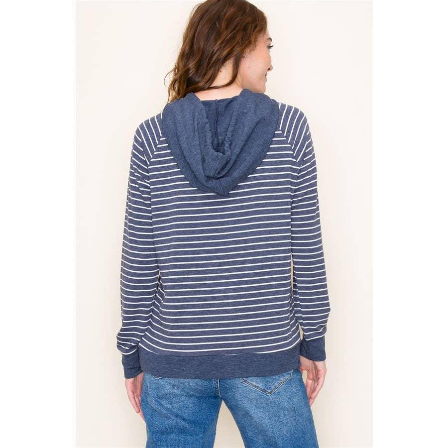 DRAWSTRING LONG SLEEVE COLORBLOCK STRIPED HOODIE