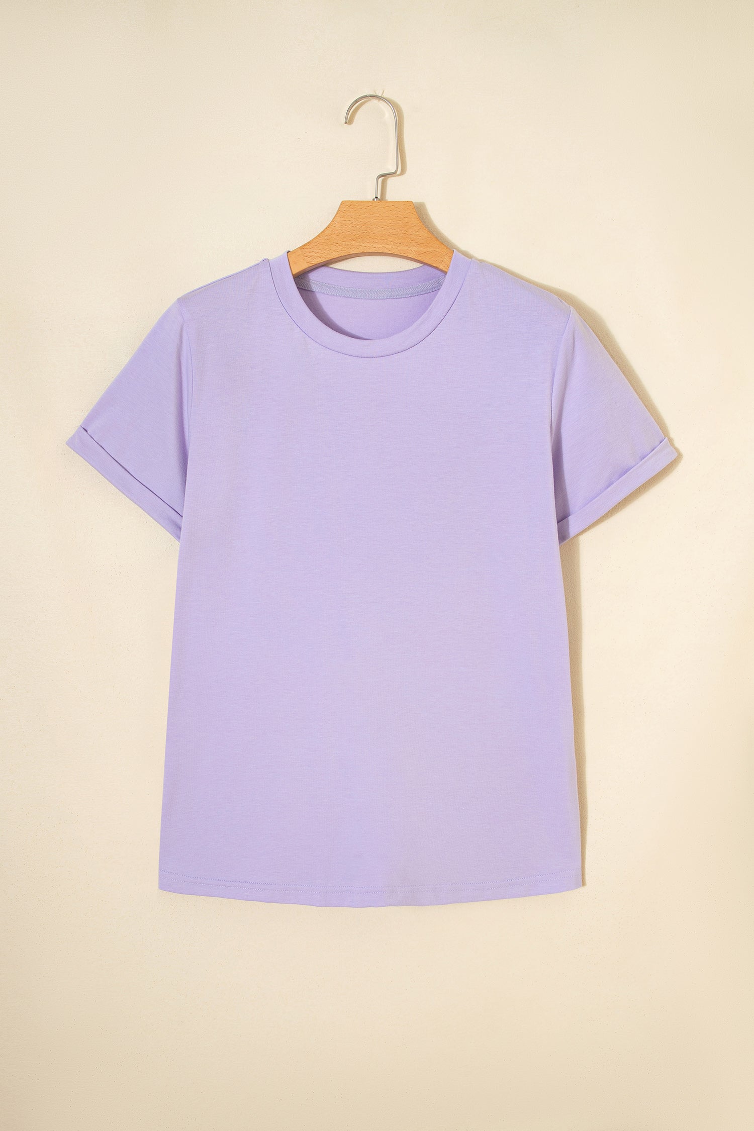 Yellow Cream Casual Plain Crew Neck Tee