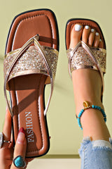 Gold Glitter Clip Toe Slippers