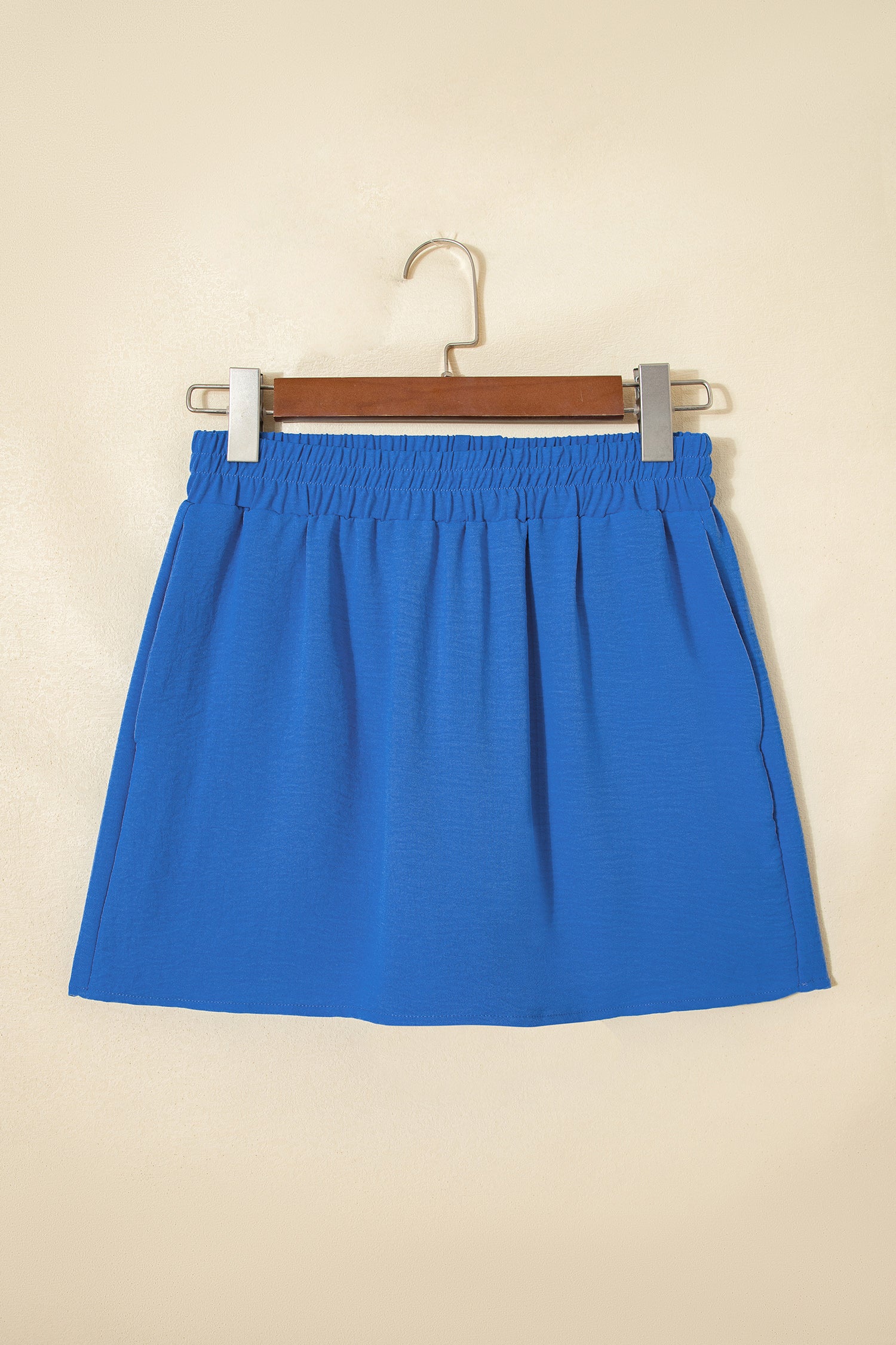 Sky Blue Solid Color Elastic Waist Casual Skort