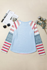 Pink Striped Colorblock Long Sleeve Top