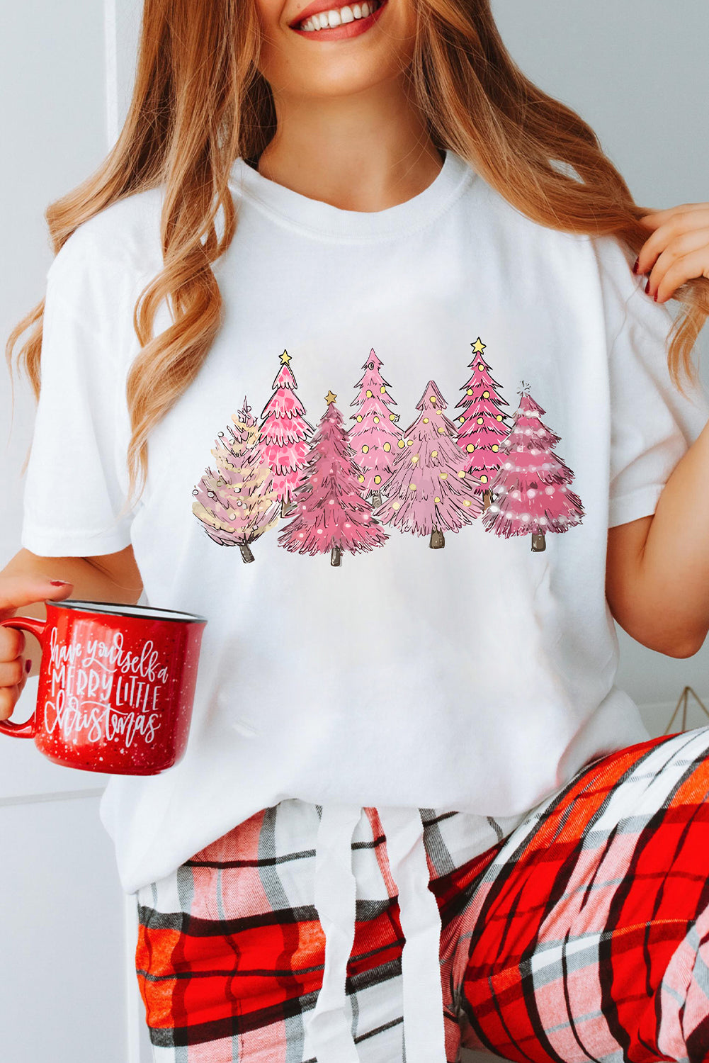 White Christmas Trees Heat Transfer Printing Graphic Tee