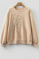 Parchment Embroidered Flower Pattern Drop Shoulder Sweatshirt