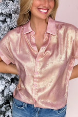 Delicacy Metallic Buttoned Loose Fit Short Sleeve Shirt