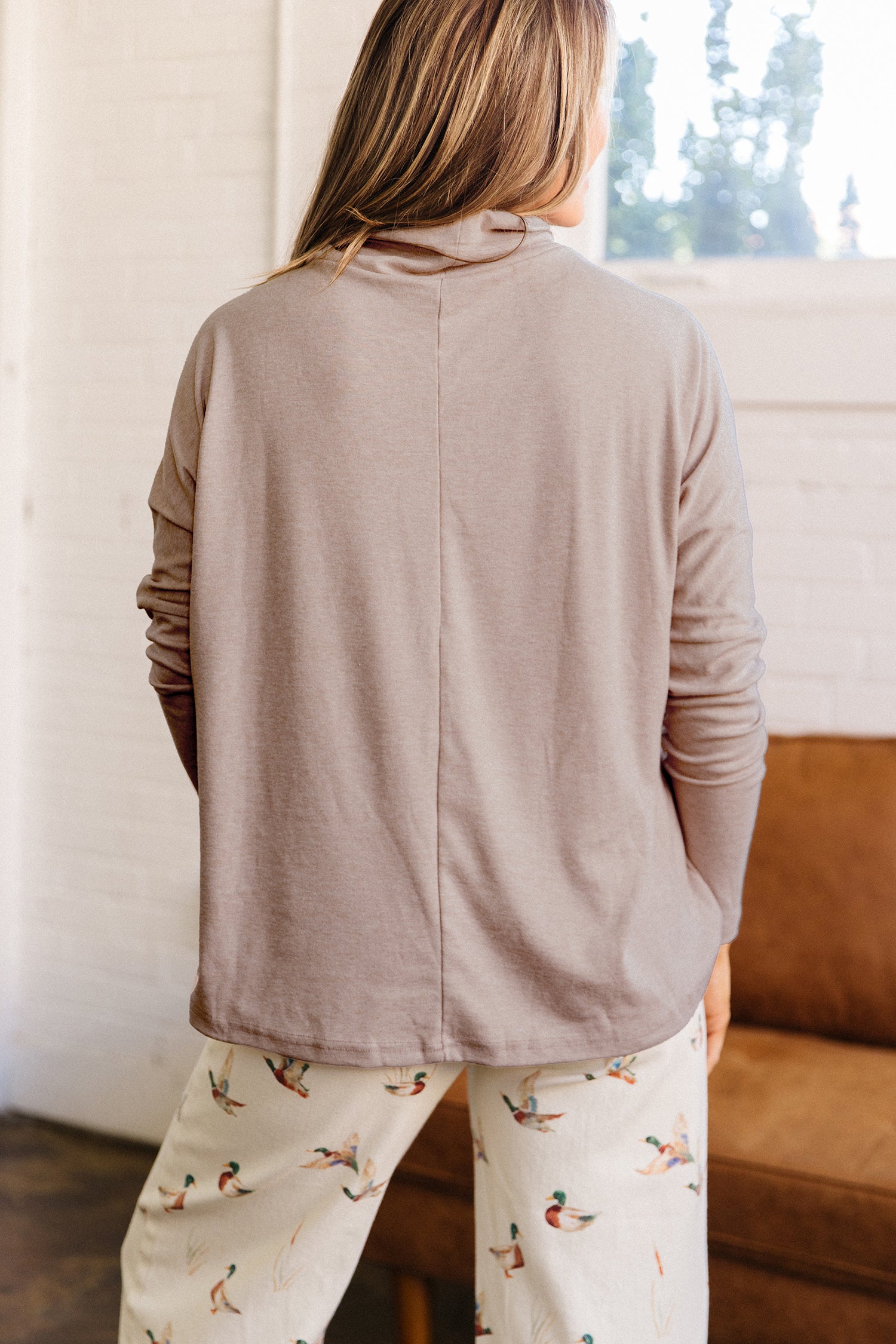 Smoke Gray High Neck Long Sleeve Top