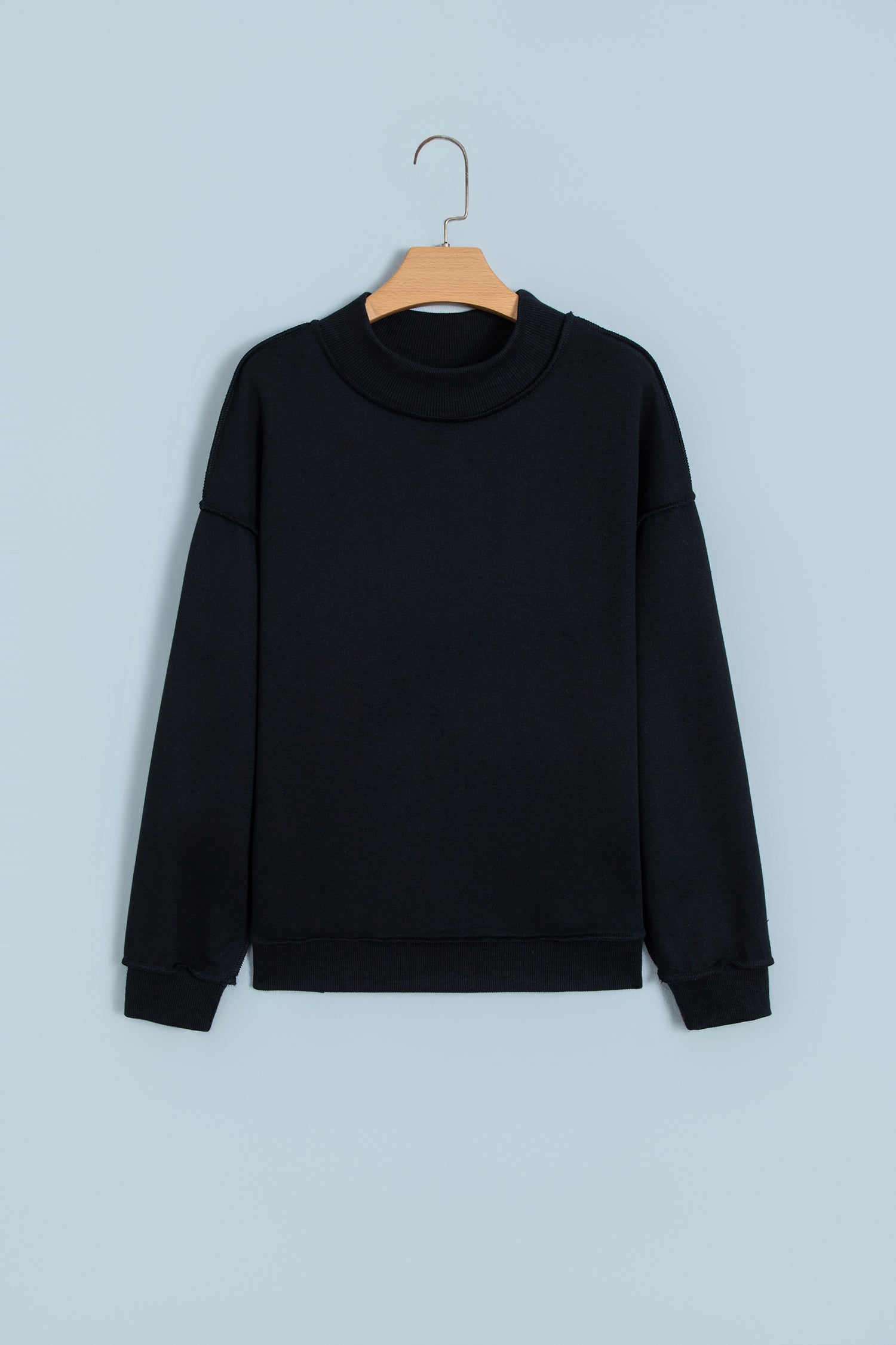 Black Oversize Drop Shoulder Reversible Mock Neck Sweatshirt