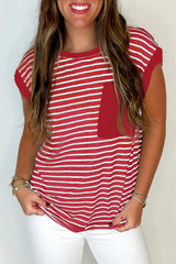 Black Stripe Chest Pocket Patch Round Neck Tank Top