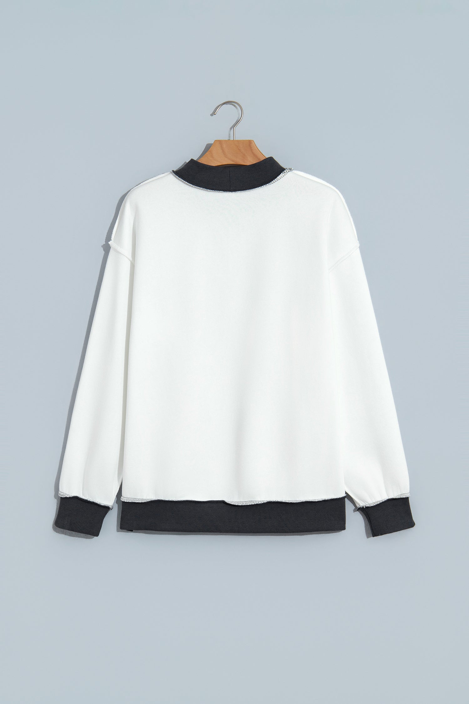 Beige Saved By Grace Print Color Block Mock Neck Oversized Sweatshirt