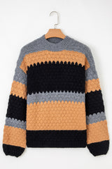 Khaki Color Block High Neck Baggy Sweater