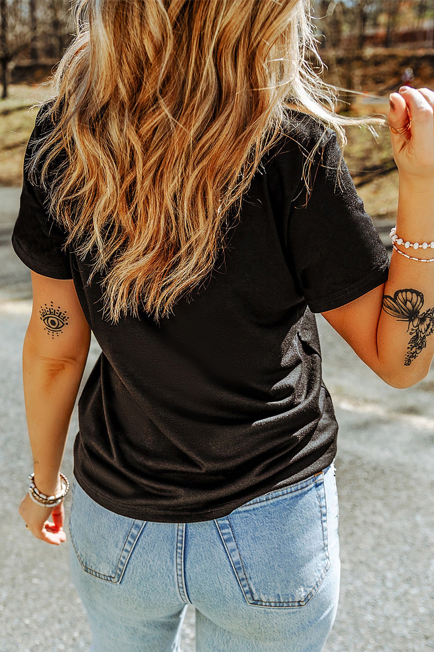 Black Sequin Pumpkin Cherry Graphic Round Neck Casual T Shirt