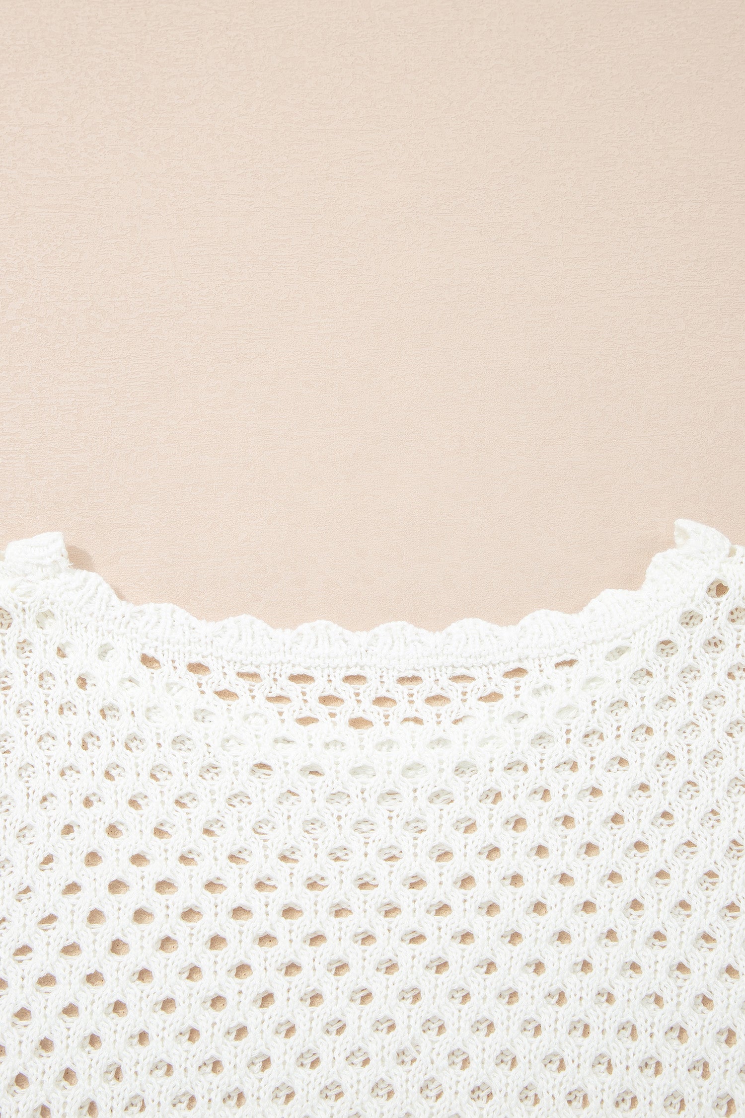 White Scalloped Trim Hollow Out Knit Long Sleeve Top