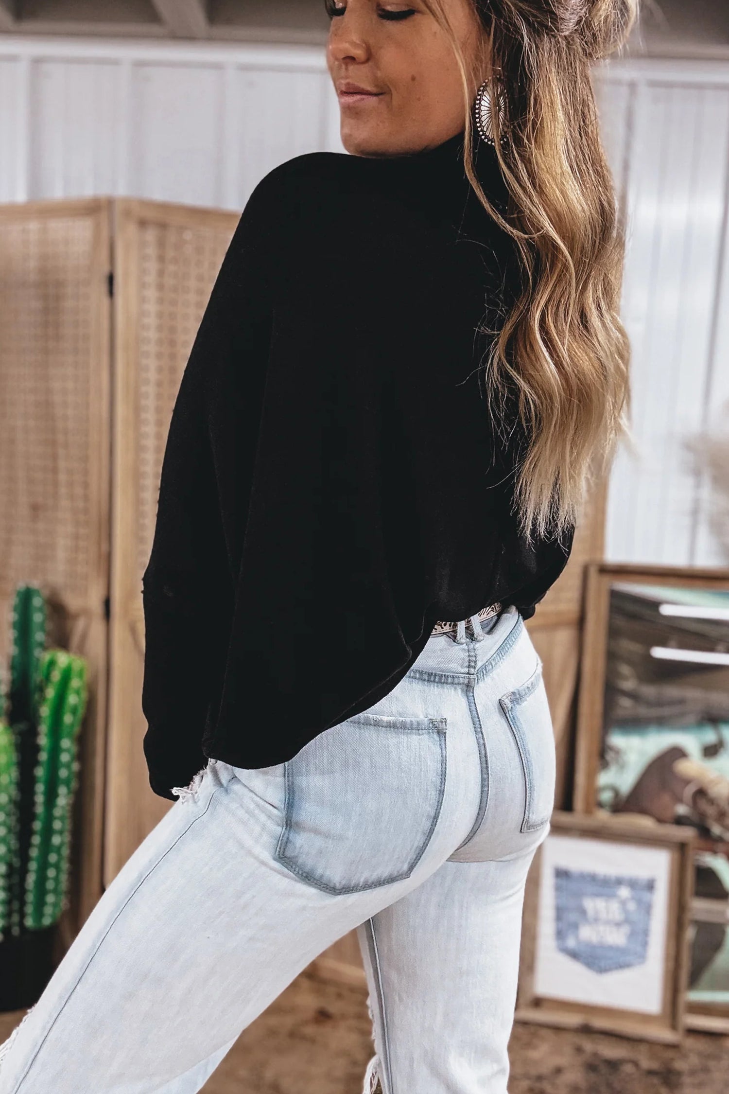 Smoke Gray High Neck Long Sleeve Top