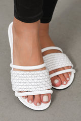 White Elegant Woven Flat Sandals