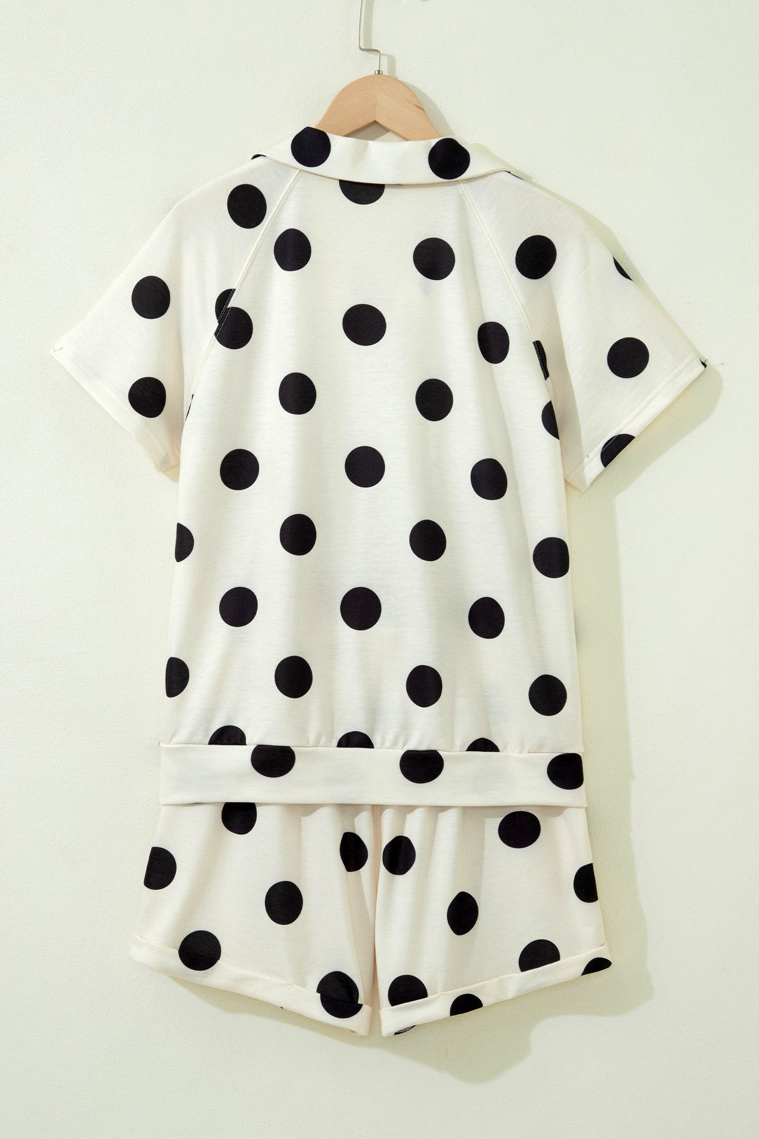 Green Polka Dot Print V Neck Tee Short Set