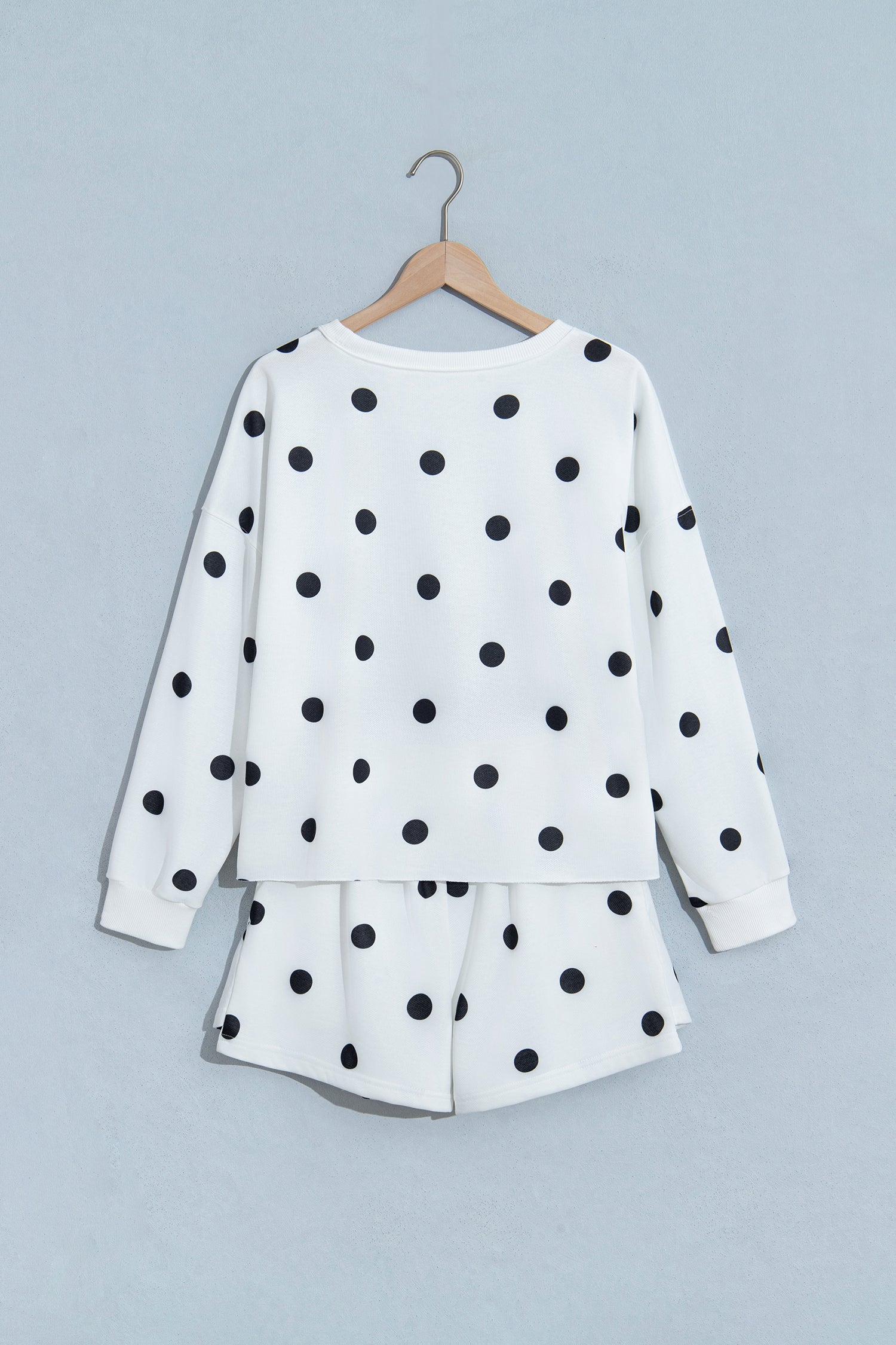 Brown Polka Dot Raw Hem Relaxed Pullover Loose Skort Two Piece Set