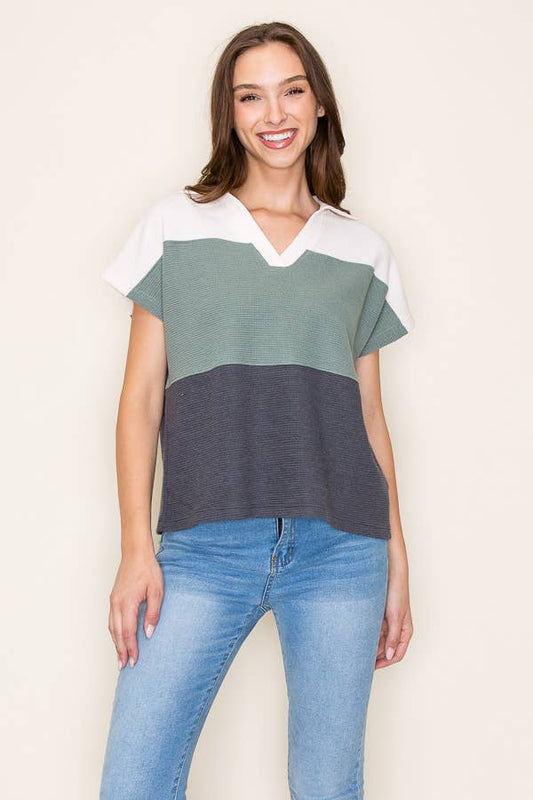 COLORED CLOUDY KNIT COLORBLOCK TOP