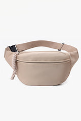 Gray Solid Color Braided Pull-tab Zip Crossbody Bag