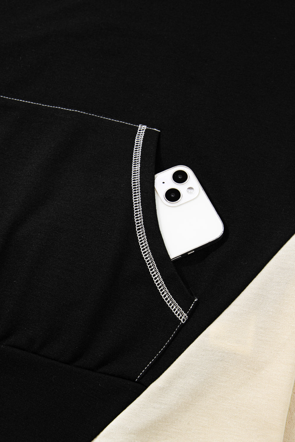Black Contrast Trim Kangaroo Pocket Hoodie