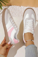 Pink Fashionable Patchwork Lace Up Low Top Casual Flat Sneakers