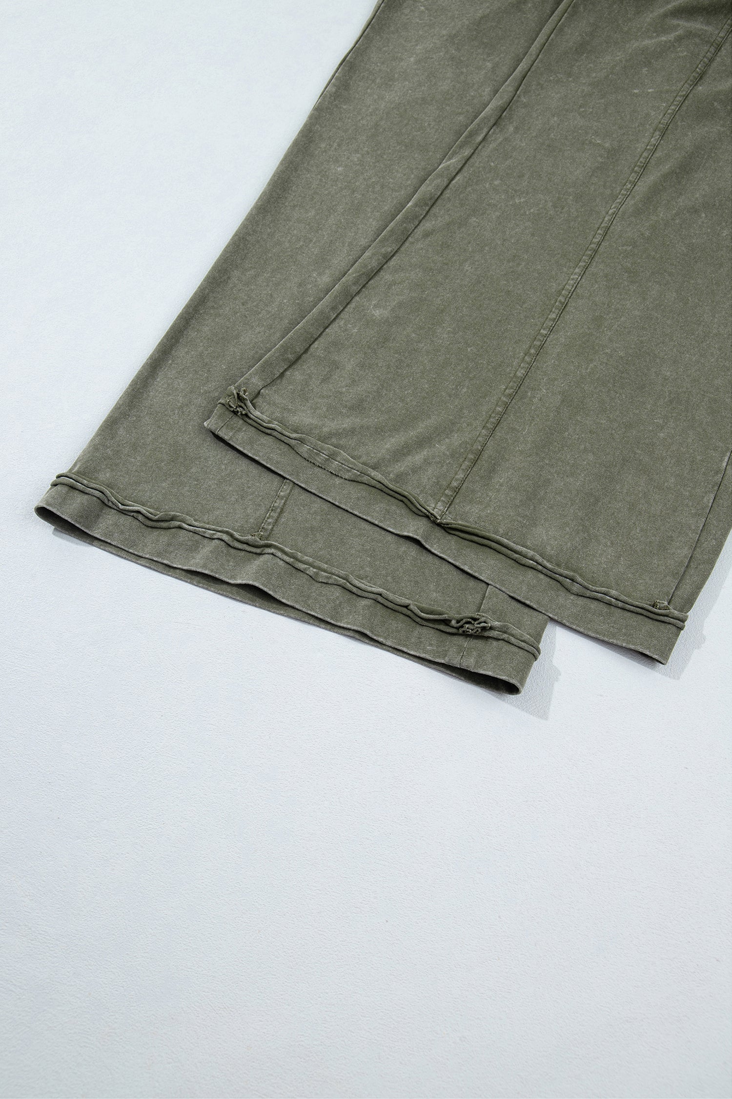 Jungle Green Mineral Wash Seam Detail Flare Leg Drawstring Pants