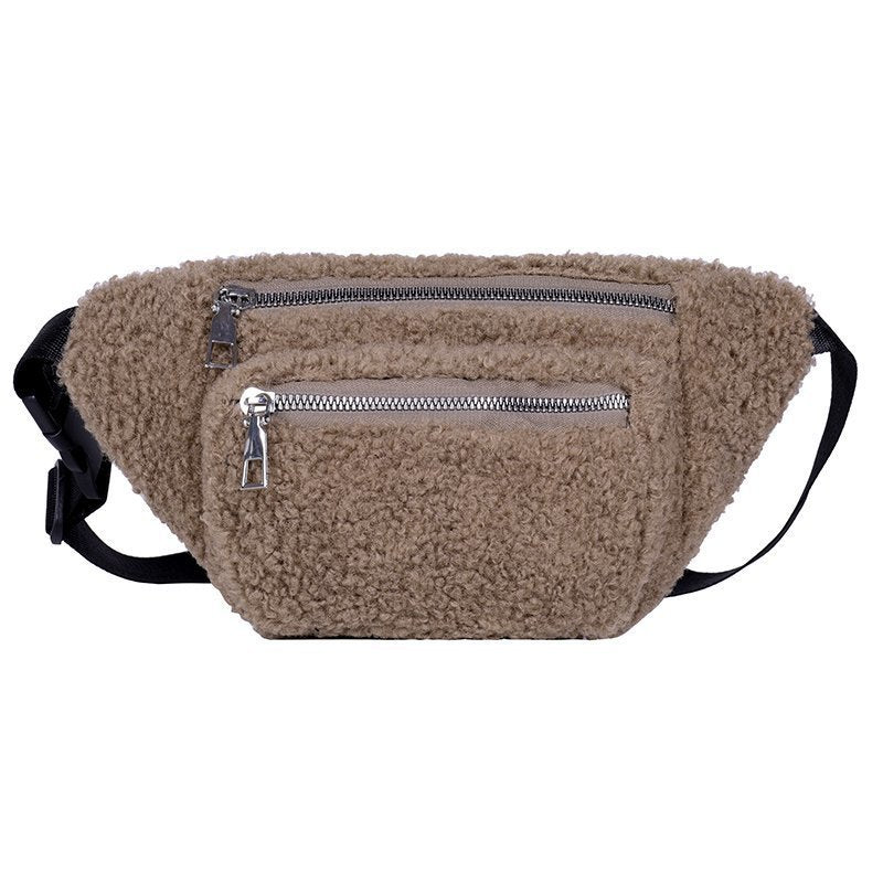 Winter Crossbody Bags for Women Plush Shoulder Bag Ladies Solid Color Faux Fur Chest Purse Women Waist Bag