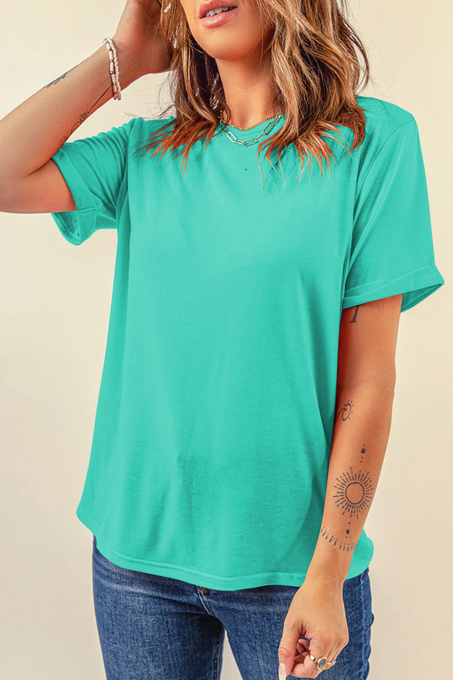 Yellow Cream Casual Plain Crew Neck Tee