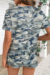 Green Camouflage Print Crew Neck T Shirt