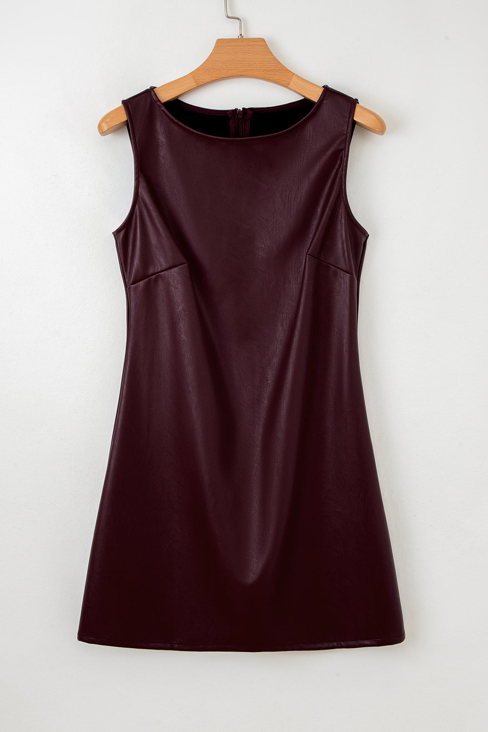 Black Faux Leather Sleeveless Round Neck Mini Dress