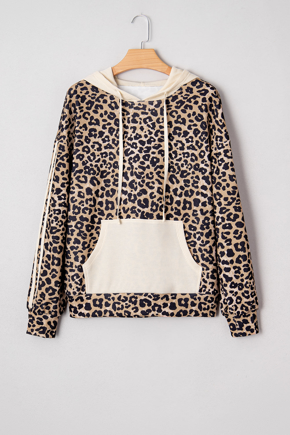 Smoke Gray Waffle Pocket Leopard Hoodie