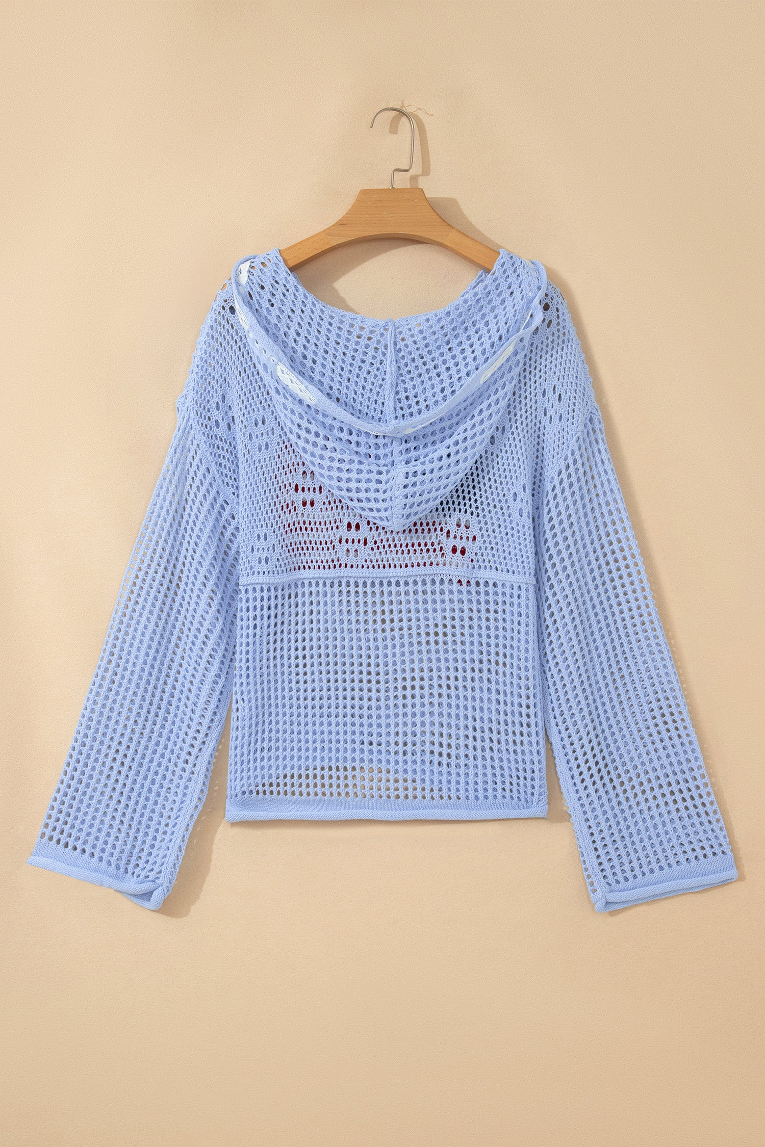 Beau Blue Hollow Out Crochet Knit American Flag Patched Sweater Hoodie