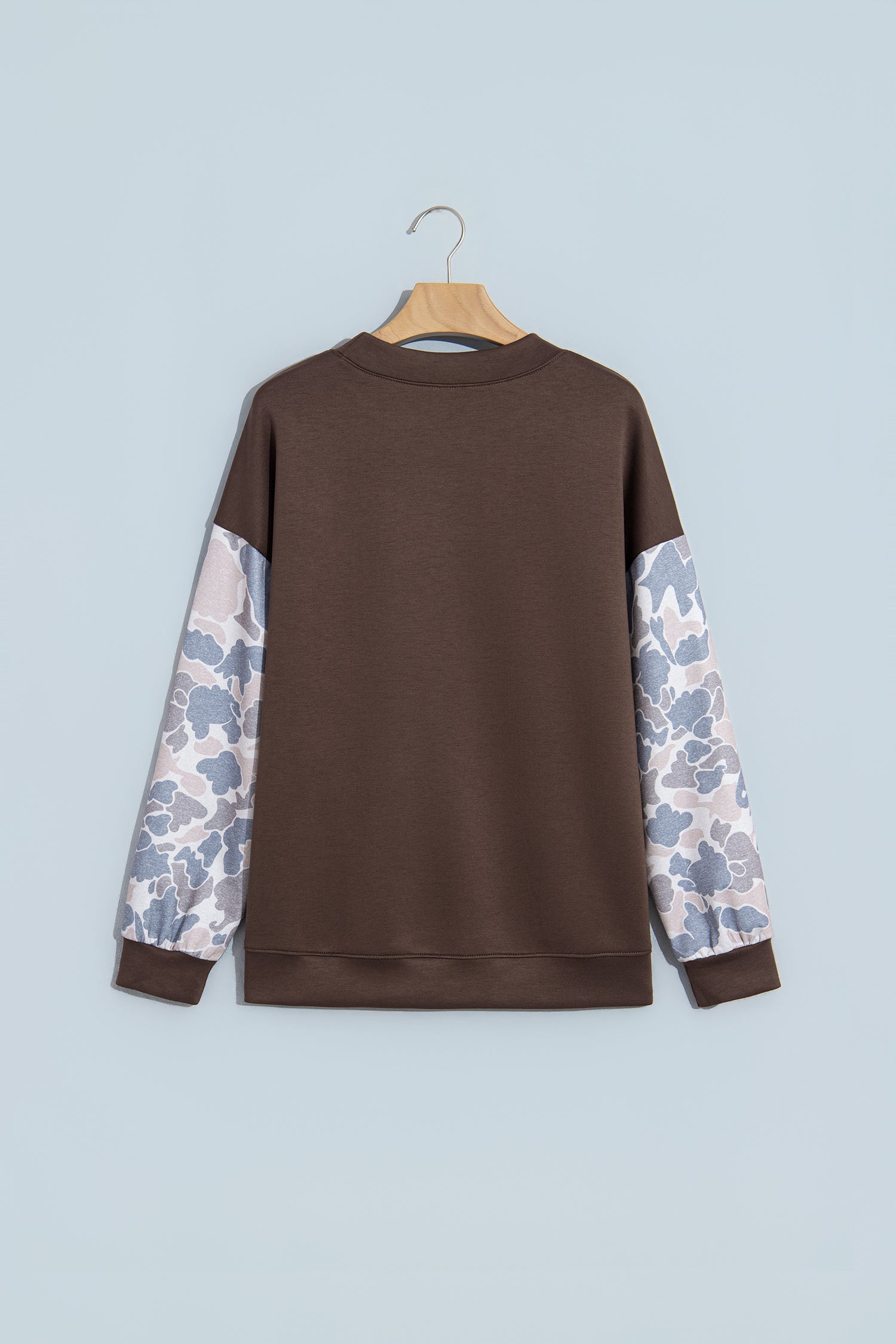 Coffee Camouflage Sleeve Crewneck Baggy Pullover Sweatshirt