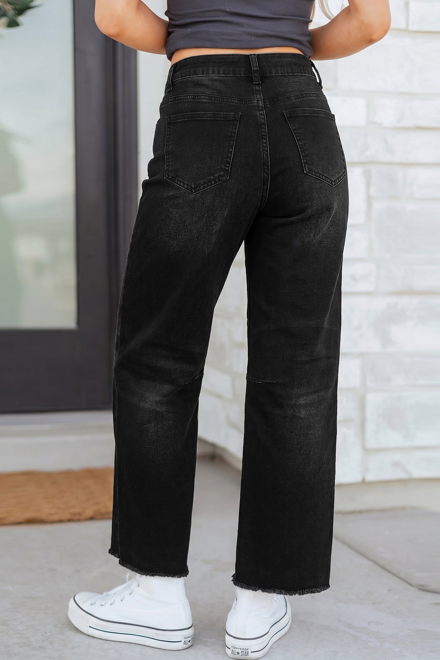 Sail Blue Frayed Cropped Barrel Jeans