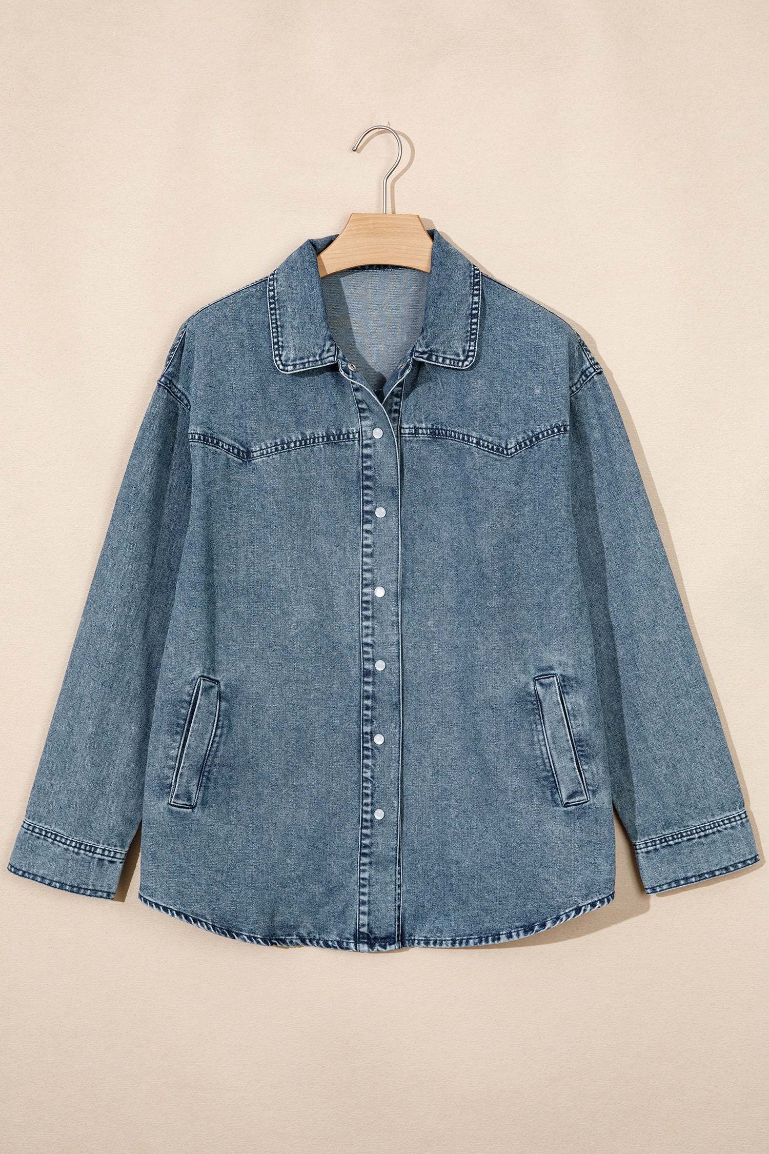Dusk Blue Western Long Sleeve Shirt Collar Tunic Denim Jacket