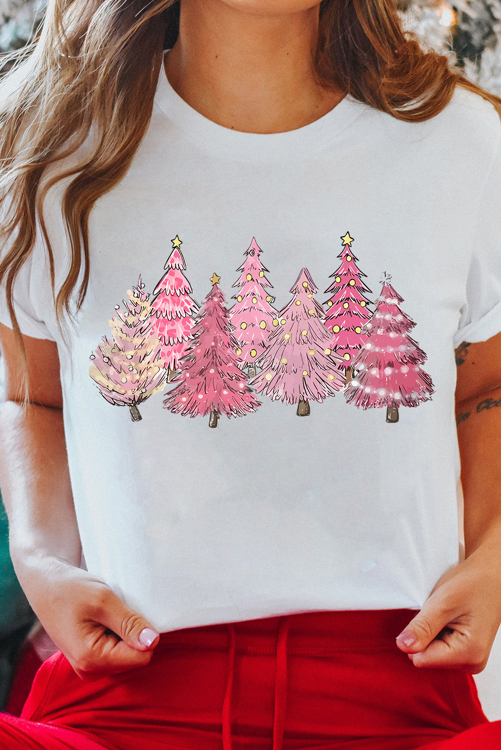 White Christmas Trees Heat Transfer Printing Graphic Tee