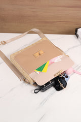Thai Curry Leather Pocket Patchwork Staw Woven Shoulder Bag
