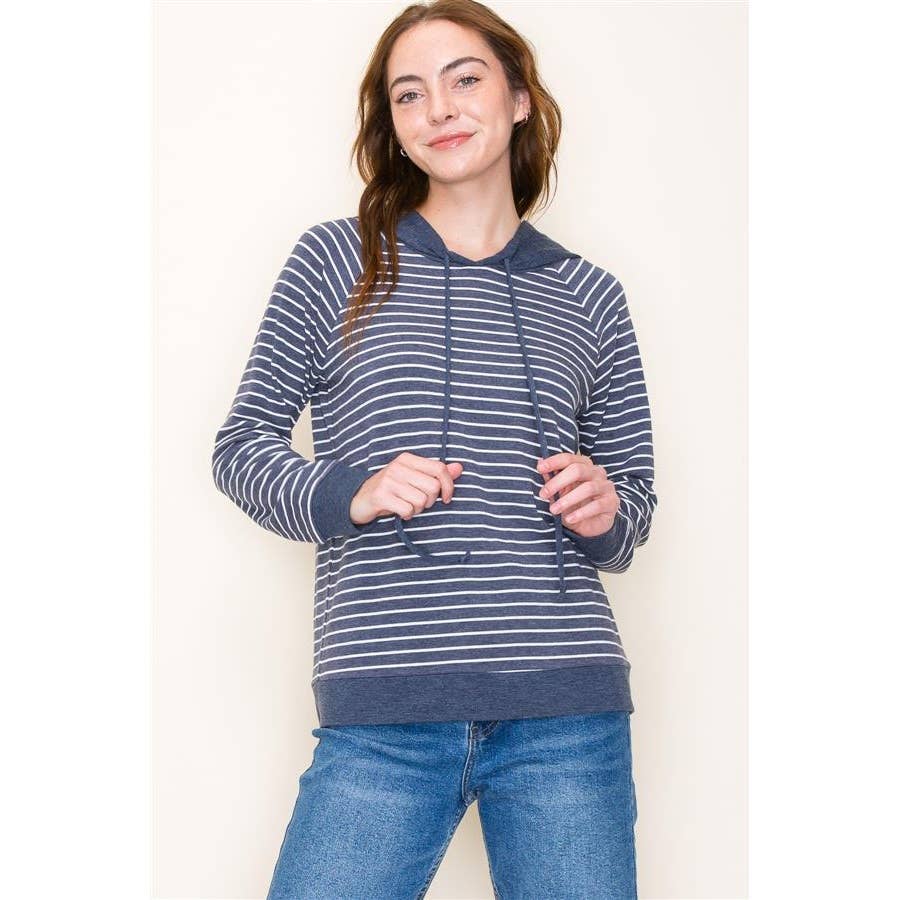 DRAWSTRING LONG SLEEVE COLORBLOCK STRIPED HOODIE