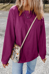 Festival Fuchsia Plain Drop Sleeve Rib Knit Oversized Sweatshirt