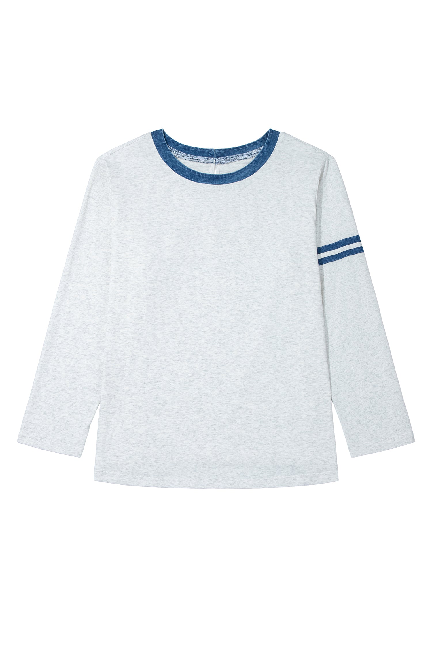 Gray Plus Size Colorblock Detail Round Neck Long Sleeve Top
