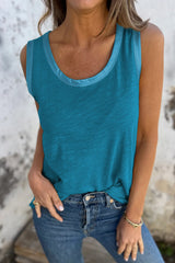 Tan Metallic Sheen Edge Scoop Neck Tank Top