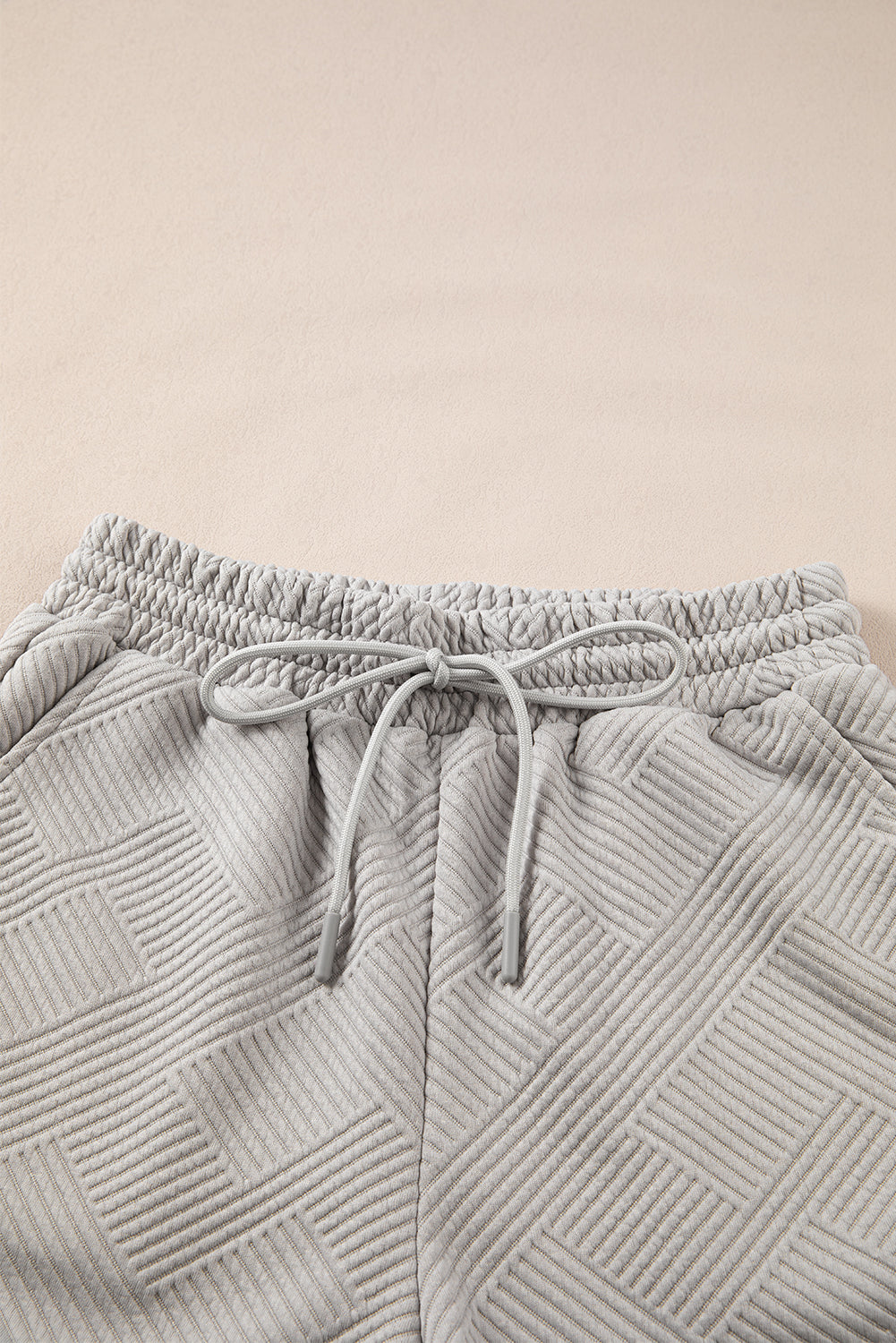 Gray Solid Color Textured Loose Top Casual Two Piece Short Set