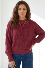Red Dahlia Drop Shoulder High Neck Ribbed Sweater