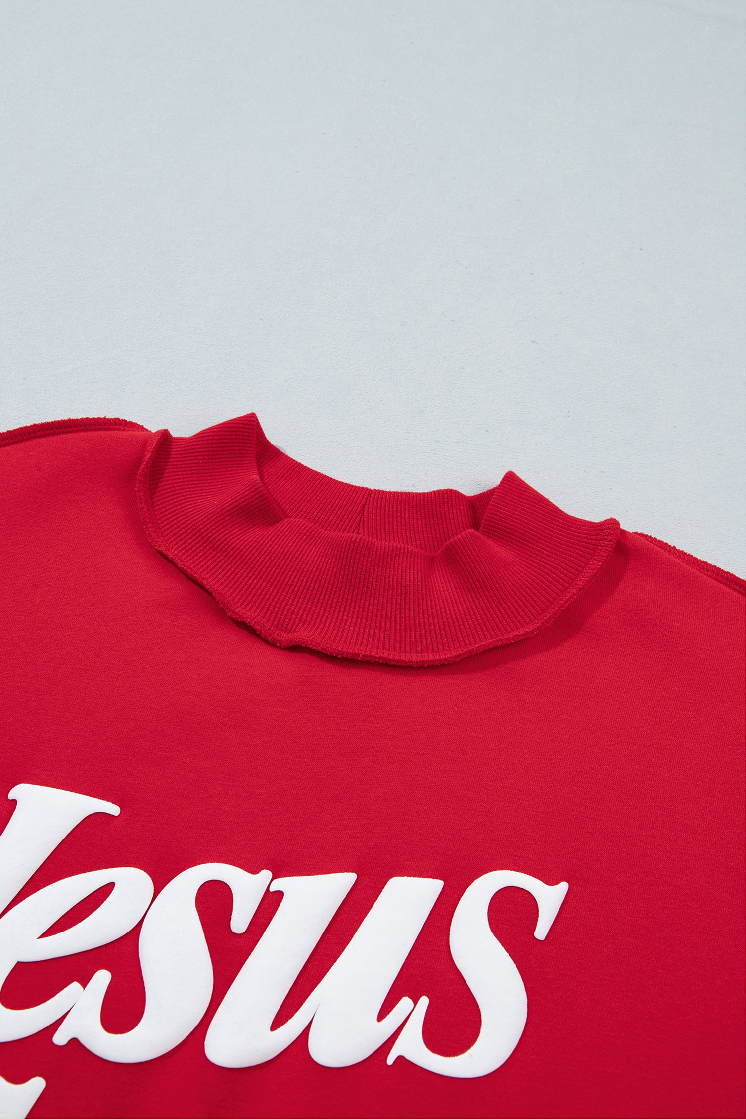 Fiery Red Jesus Saves Slogan Print Stand Neck Baggy Sweatshirt