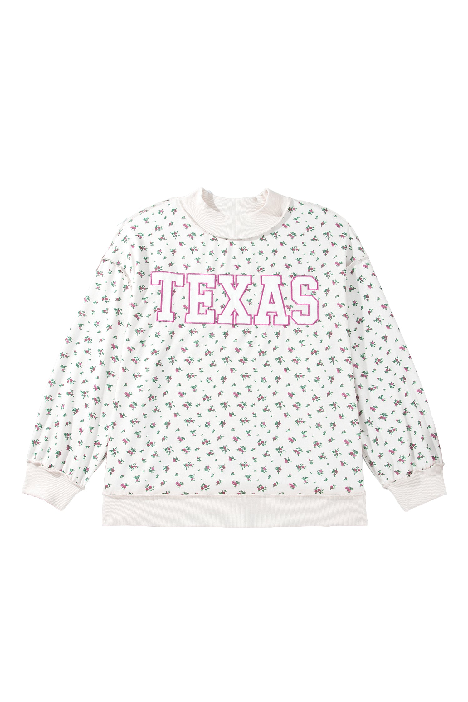 Apricot Floral Print Texas Long Sleeve Ribbed Neck Tunic Plus Size Sweatshirt