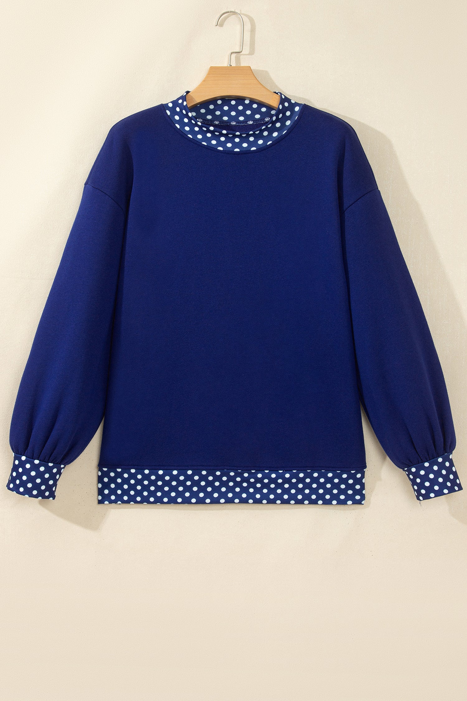 Dark Green Colorblock Polka Dot Contrast Trim Oversized Sweatshirt